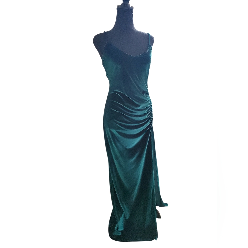 Sexy Reformation One Shoulder Teal Velvet Dress Size M - Picture 7 of 11